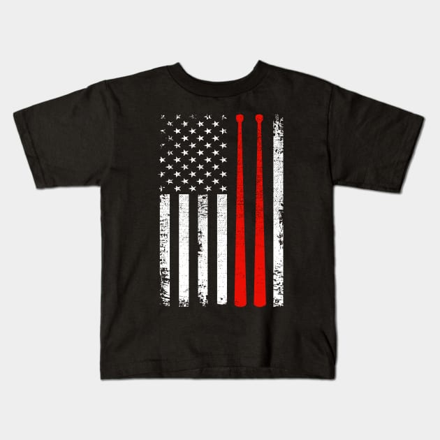 Drum sticks on a vintage American flag For Drummers Kids T-Shirt by DragonTees